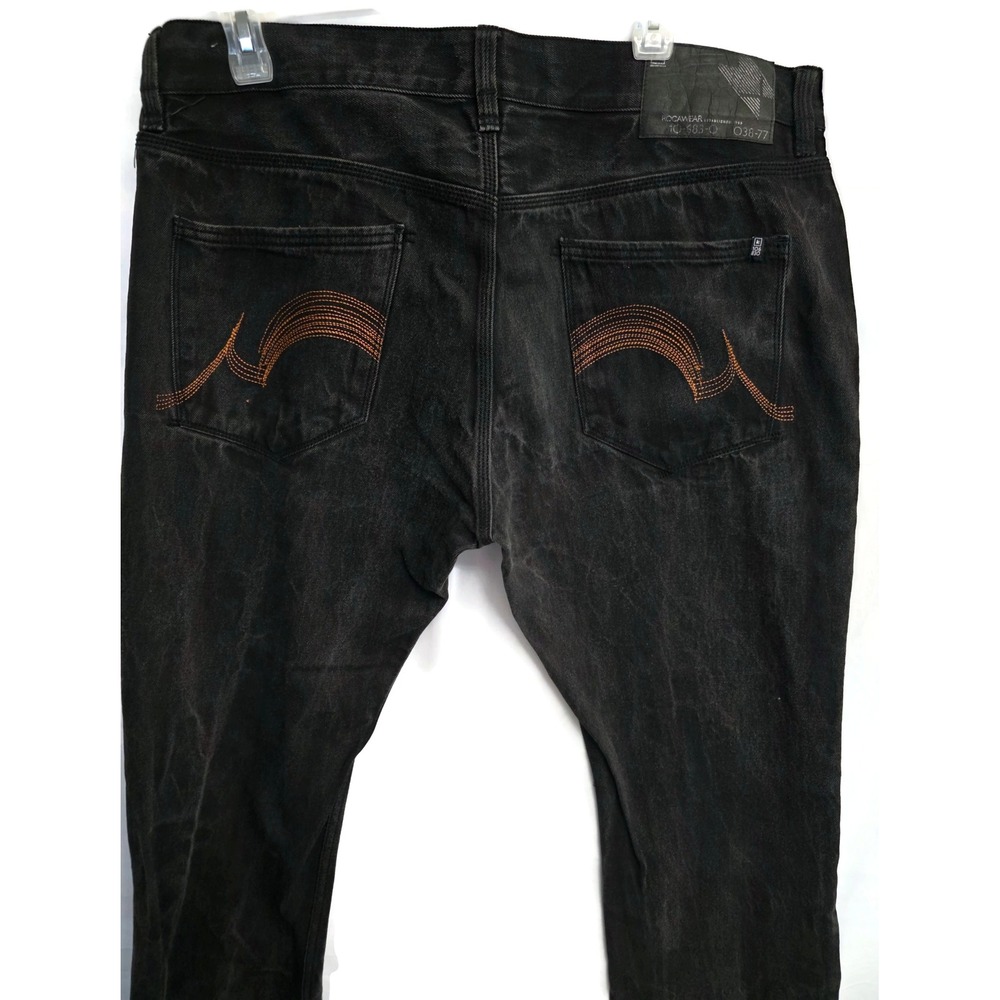 Rocawear Mens Black Denim Jeans Orange Stitch Wave Pocket Y2K Hip Hop Cyber40x32